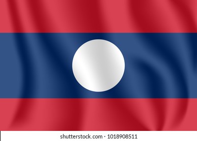 Flag of Laos. Realistic waving flag of Lao People's Democratic Republic. Fabric textured flowing flag of Muang Lao.