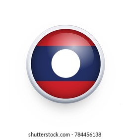 Flag of Laos as round glossy icon. Button with Laos flag. National flag for country of Laos isolated, banner vector illustration. Vector illustration eps10.
