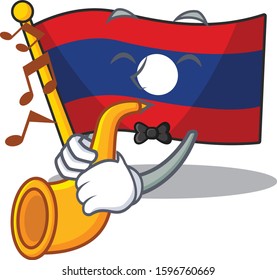 Flag laos Scroll cartoon character design performance with trumpet