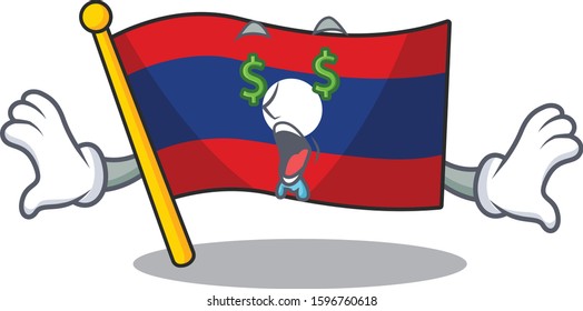 Flag laos Scroll with Money eye cartoon character style
