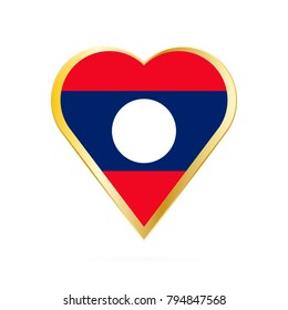 Flag of Laos in the shape of Heart, symbol of Love Gold version.