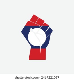 Flag of Laos in the shape of raised hand sign isolated on background. Fist symbol modern, simple, vector, icon for website design, mobile app, ui. Vector Illustration