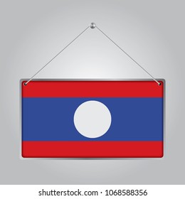 Flag of laos. The symbol of the state in the pennant hanging on the rope, rectangle hanging. Vector Illustration EPS10.