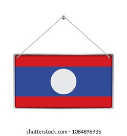 Flag of laos. The symbol of the state in the pennant hanging on the rope, 
rectangle hanging. Vector Illustration EPS10. White Background.