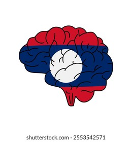 Flag of Laos. Vector illustration of a combination of a human brain with a country flag on a white background.