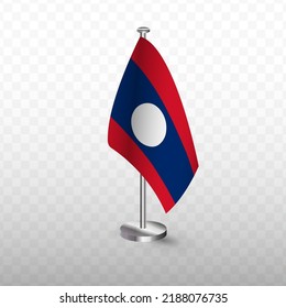 Flag of Laos. Vector illustration of a flag with flagpole on a transparent background (PNG).