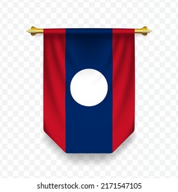 Flag of Laos. Vector illustration of a vertical hanging flag on a transparent background (PNG). 