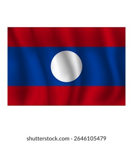 Bandeira do Laos ondulada flui ao vento, com dobras 3d