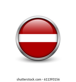 Flag of Latvia, button with metal frame and shadow