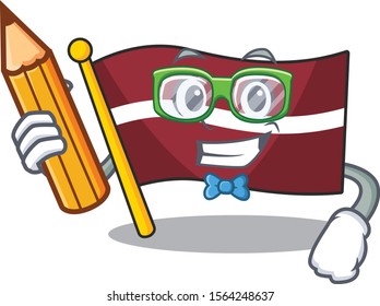 Flag latvia cartoon with in student holding pencil character