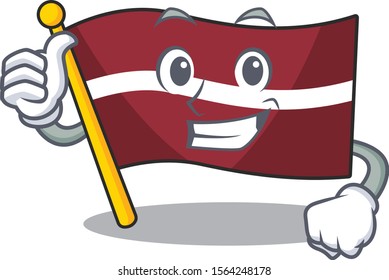 Flag latvia cartoon with in thumbs up character