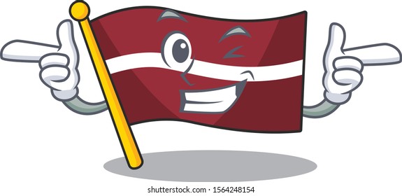 Flag latvia cartoon with in wink character