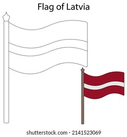 Flag of Latvia. Color the flag according to the given example. Vector illustration. Coloring book for children. The fabric is decorated with three stripes. The national symbol of the state 