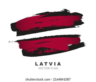 Flagge Lettlands. Farbige Pinselstriche, handgezeichnet. Vektorgrafik einzeln auf weißem Hintergrund. Farbiges Logo der lettischen Flagge.