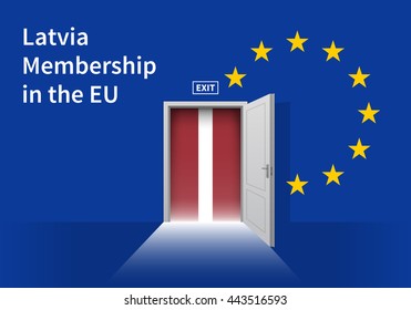 Flag of the Latvia and the European Union. Latvia Flag and EU Flag. Abstract Latvia exit in a wall