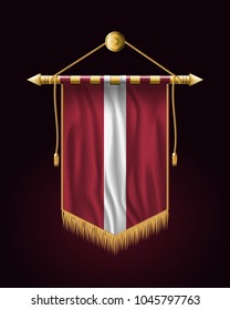 Flag of Latvia. Festive Vertical Banner. Wall Hangings with Gold Tassel Fringing