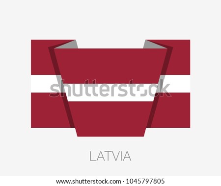 Flag of Latvia. Flat Icon Waving Flag with Country Name on a White Background