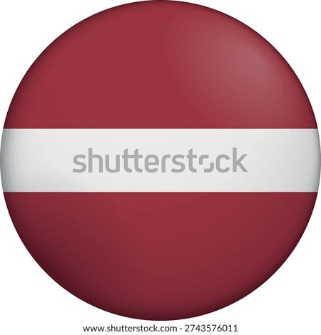 Flag of Latvia. Glossy circular flag. Button appearance. 3D Icon Design with depth. Professional, tactile look. Perfect for representing national identity in digital interfaces and perfect for websites