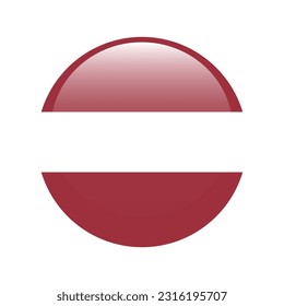 The flag of Latvia. Flag icon. Standard color. A round flag. 3d illustration. Computer illustration. Digital illustration. Vector illustration.