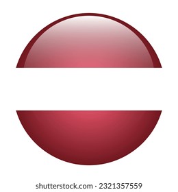 The flag of Latvia. Flag icon. Standard color. The round flag. 3d illustration. Computer illustration. Digital illustration. Vector illustration.