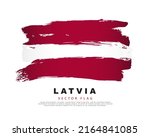Flag of Latvia. Karsin and white brush strokes, hand drawn. Vector illustration isolated on white background. Colorful logo of the Latvian flag.