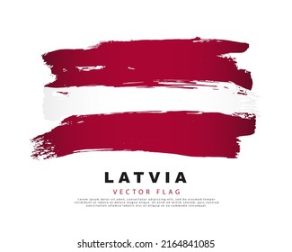 Flag of Latvia. Karsin and white brush strokes, hand drawn. Vector illustration isolated on white background. Colorful logo of the Latvian flag.