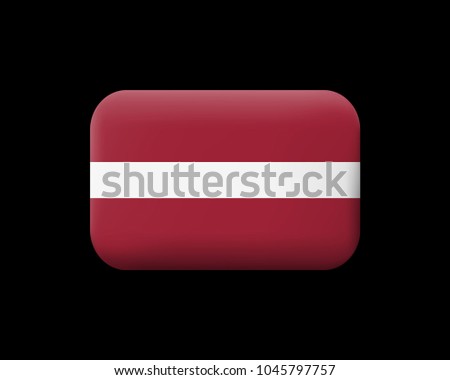 Flag of Latvia. Matted Vector Icon and Button. Rectangular Shape with Rounded Corners