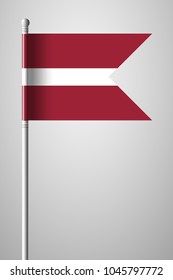 Flag of Latvia. National Flag on Flagpole. Isolated Illustration on Gray Background
