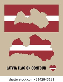 Flag of Latvia and outline. Flag Map of Latvia. Vector illustration.
