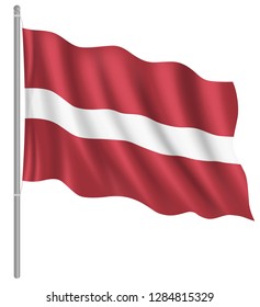 Flag of Latvia with flag pole waving in wind. Vector illustration