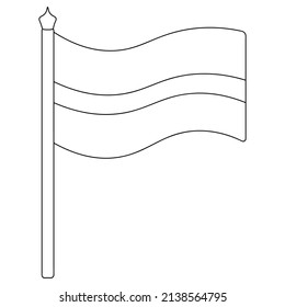 Flag of Latvia. Sketch. Vector illustration. Coloring book. The fabric is decorated with three stripes. The national symbol of the state develops in the wind. Outline on isolated background. 