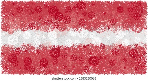 Flag of Latvia with snowflakes. Winter background. Conceptual vector illustration