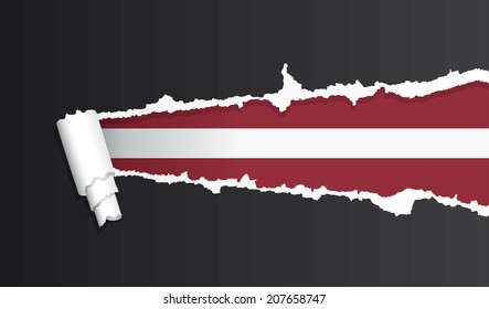 Flag of Latvia under ripped paper vector illustration.