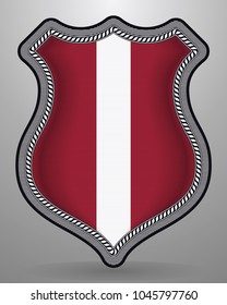 Flag of Latvia. Vector Badge and Icon. Vertical Orientation Version