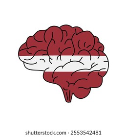 Flag of Latvia. Vector illustration of a combination of a human brain with a country flag on a white background.