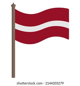 Flag of Latvia. Vector illustration. The fabric is decorated with three stripes. The national symbol of the state develops in the wind. Flat style. Isolated background. Political themes. 