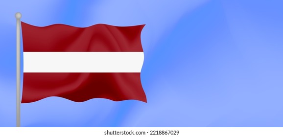 Flag of Latvia waving against the blue sky. Horizontal banner design with Latvia flag with copy space. Vector illustration