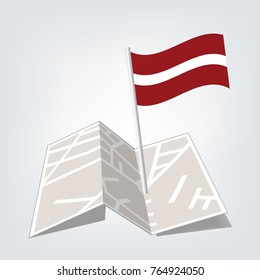 Flag of Latvia , Latvia flag waving isolated vector illustration,map and check in