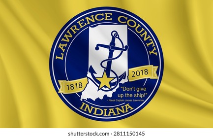 Flag of Lawrence County, Indiana, USA. Realistic waving flag of Lawrence County vector background.