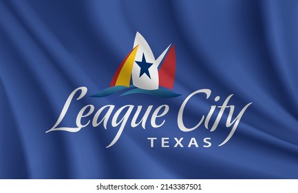 Flag of League City, Texas, USA. Realistic waving flag of League City vector background.