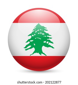 Flag of Lebanese Republic as round glossy icon. Button with flag design