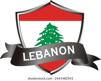 Flag of lebanon as around the metal silver shield with lebanon flag