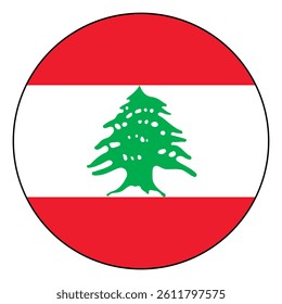 Flag of Lebanon. Black edge. Lebanon circle flag logo icon computer vector illustration design.