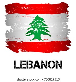 Flag of Lebanon from brush strokes in grunge style isolated on white background. Levant state located on Eastern shore of Mediterranean sea in Western Asia. Vector illustration