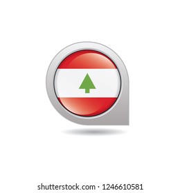 Flag of Lebanon, button with the reflection of light and shadow, gray frame, Icon country. Realistic vector illustration on white background.