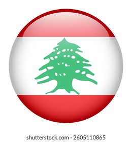 flag of Lebanon, button round glossy icon