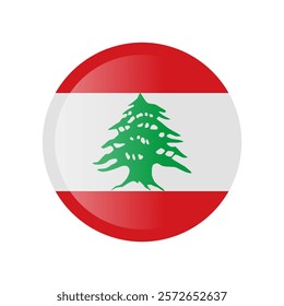 The flag of lebanon. Circle icon flag. Button flag icon. Standard color. 3d illustration. glossy circle badge	