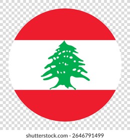Flag of Lebanon. Lebanon circle flag logo icon computer vector illustration design. Checkerboard background.
