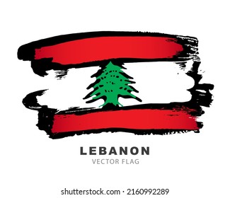 Bandera del Líbano. Pulsaciones de pincel coloreadas dibujadas a mano. Ilustración vectorial aislada en fondo blanco. Logo de la colorida bandera libanesa.