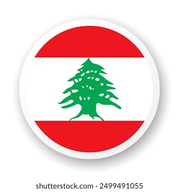 Fahne des Libanon flaches Symbol. Rundes Vektorelement mit Schatten. Ideal für mobile Apps, Benutzeroberflächen und Webdesign.